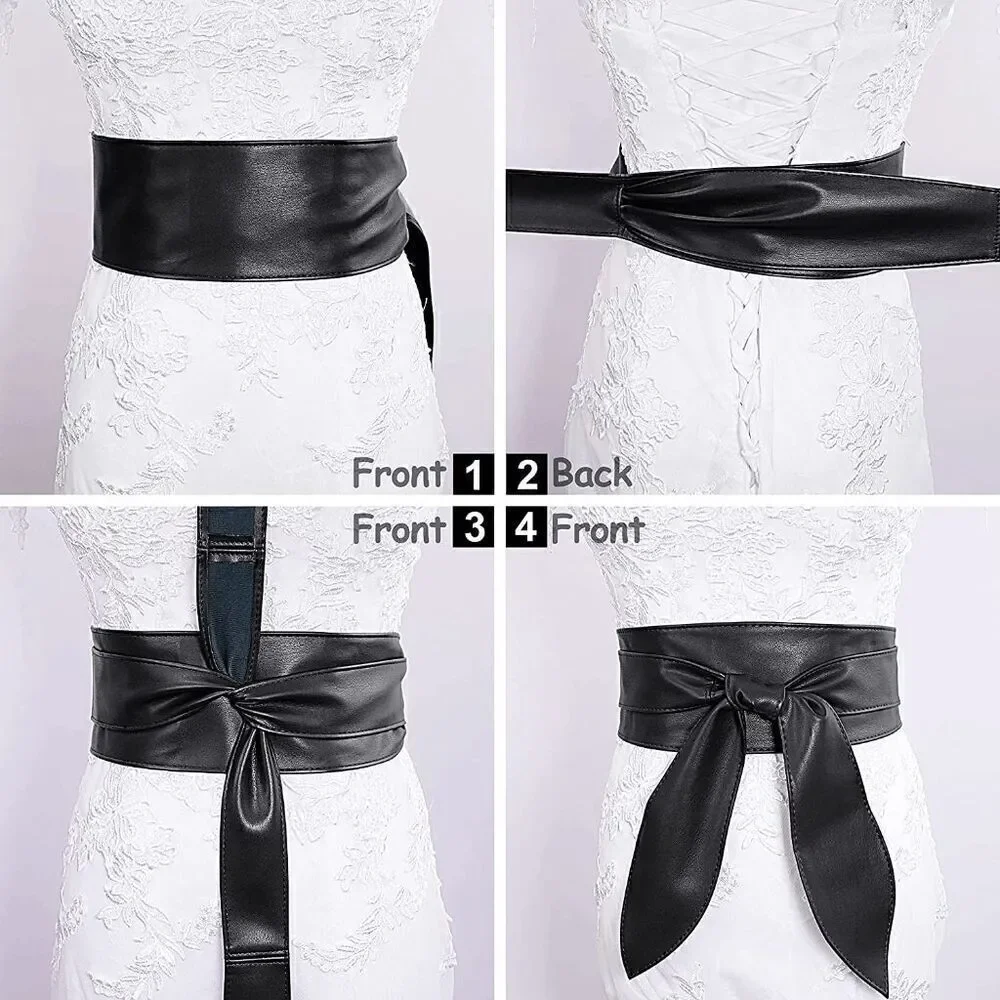 Black Knot Decor Wide Wrap Around Obi Corset Black Belt SIZE L-XL NEW